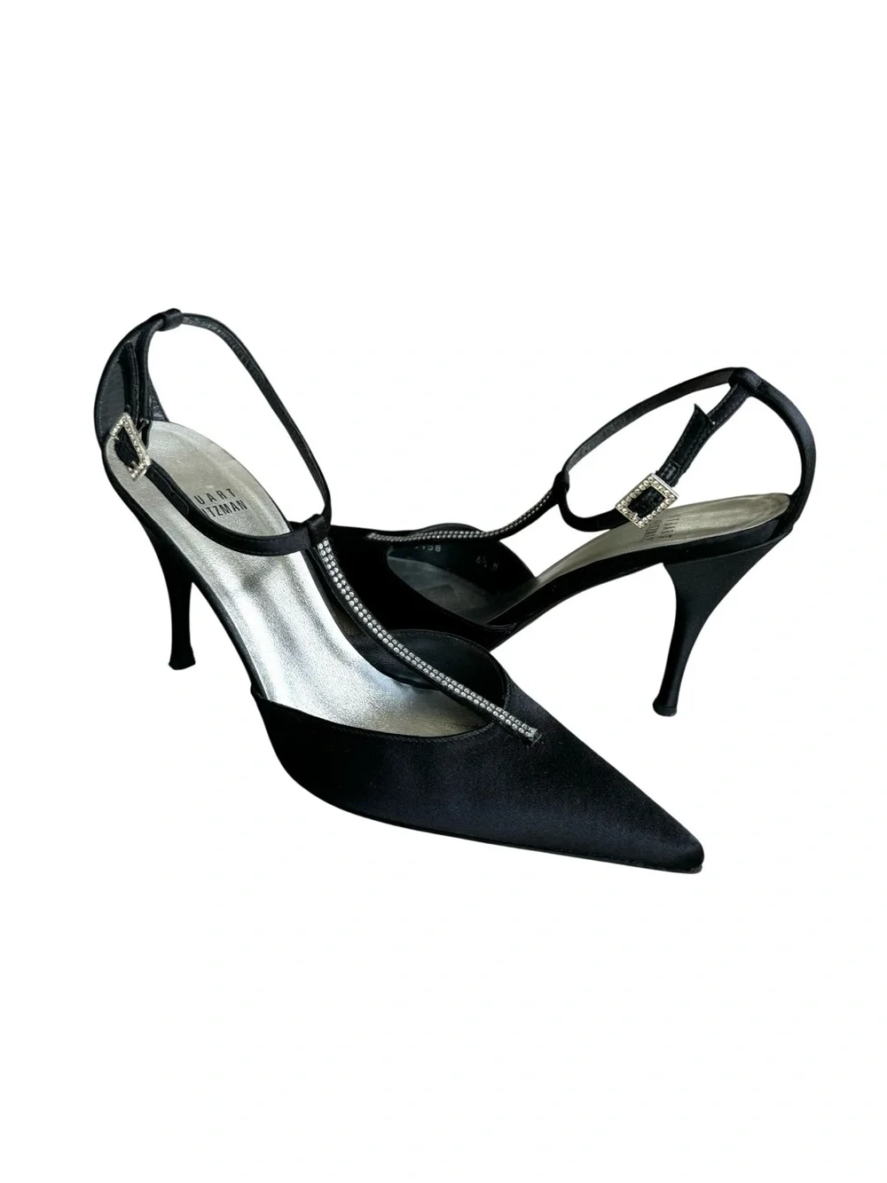 Stuart Weitzman Embellished Black Satin Pumps